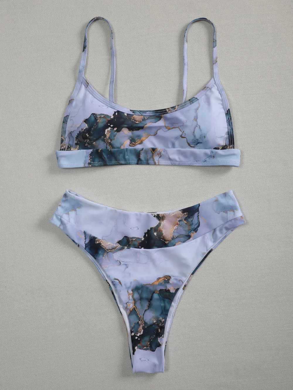 2021 New High Waist  Bikini set Yellow Bandeau Swimsuit Sexy Print Thong Bikini Women Swimwear Two-pieces Bather Bathing Suit