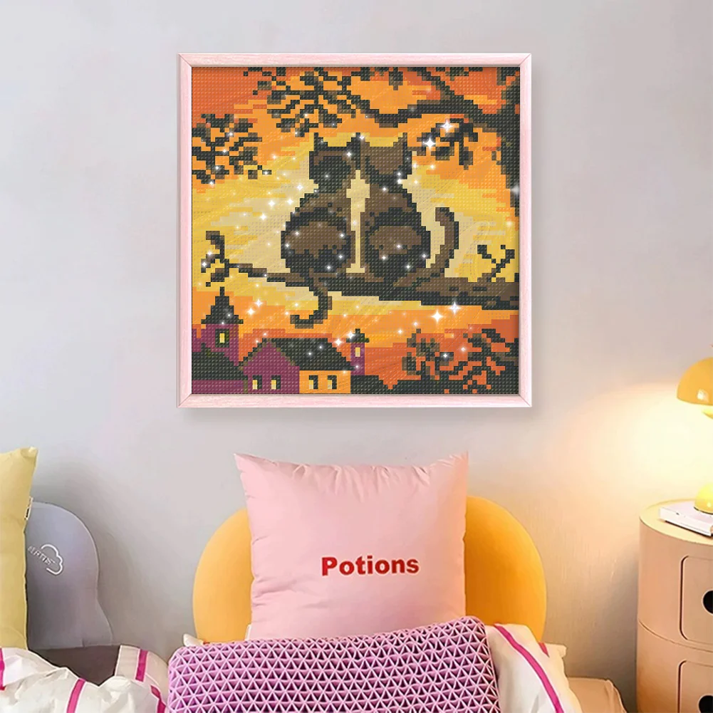 9CT Full Stamped Cross Stitch Bead Embroidery - Cats(Canvas|20*20CM)