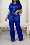Women's Party Sparkly Sequin T-shirt & Pants Set Suit 