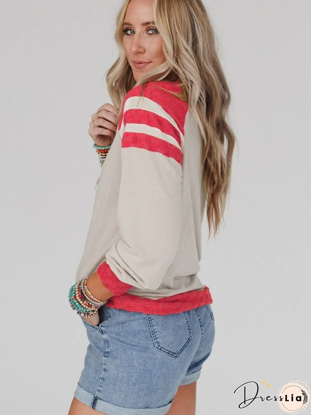 Cozy Apricot Color Block Long Sleeve Knit Top
