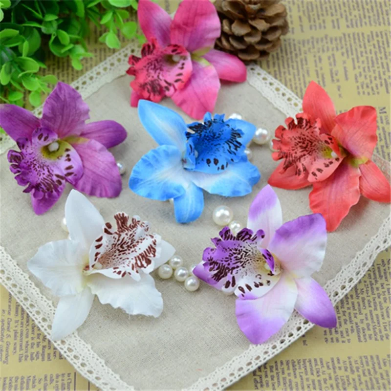 10pcs/lot 7CM Silk Artificial Orchid Flower Heads For Wedding Party Decoration Wreath DIY Craft Accessories Fake Flowers