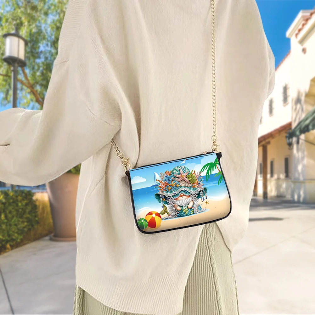 Beach Gnome Diamond Painting Coin Chain Purse 5D DIY Diamond Handmade Chain Bag