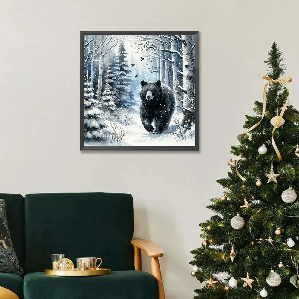 Diamond Painting - Full Round Drill - Winter Black Bear(Canvas|30*30cm)