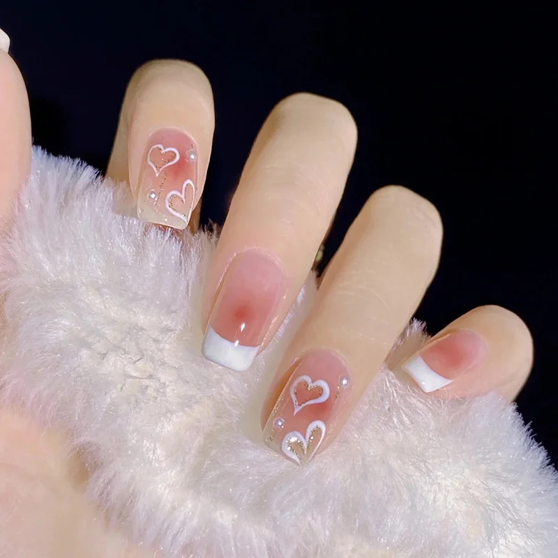 Buyerint 24pcs Wearable Pink Press on Nails – Butterfly Lovely Girl False Nails Tips with Jelly Gel Design  