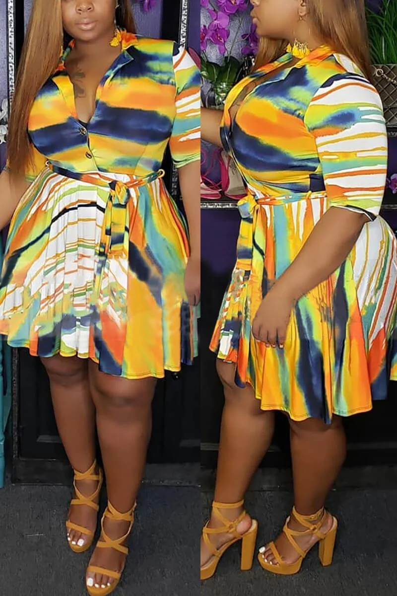 Fashion Plus Size Printed Colorful Dress