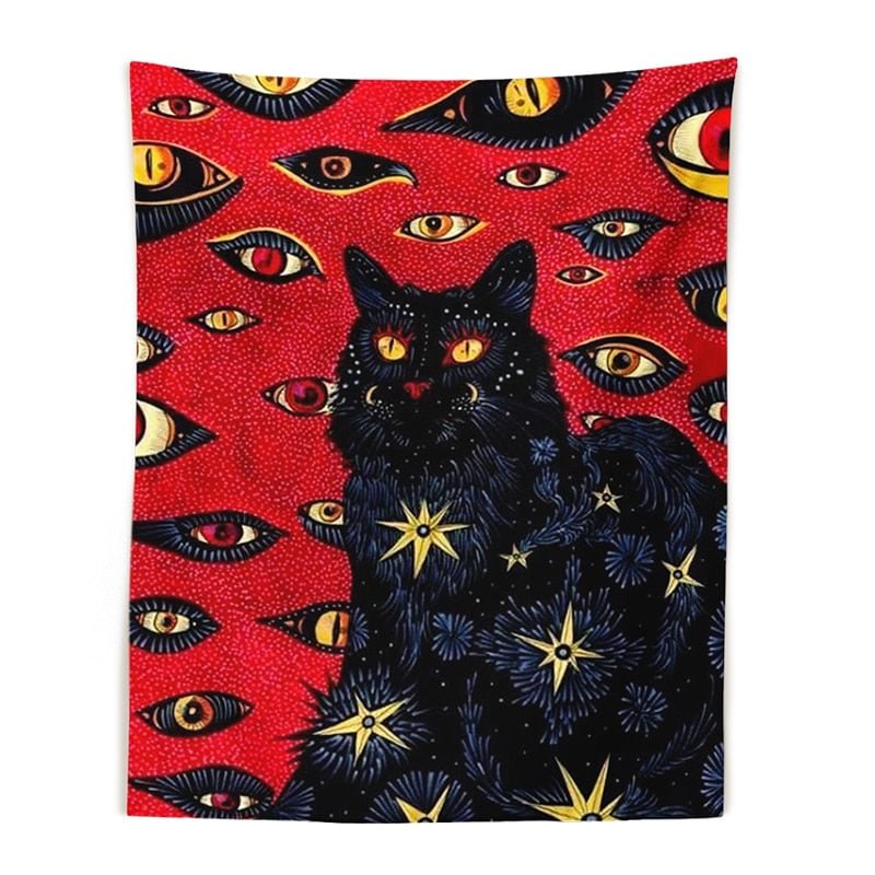 Cat eye Tapestry Wall Hanging Tarot Witchcraft Baphomet Occult Home Wall Black Cool Decor Cat Coven Dorm Room Decor Art