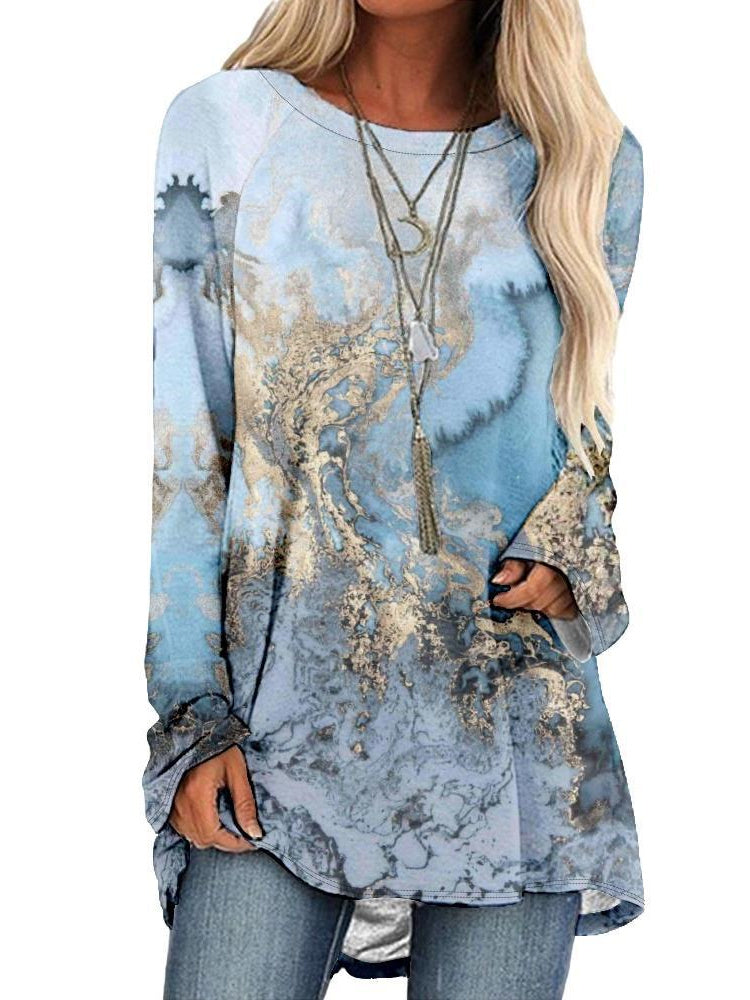 Women Long Sleeve V-neck Graphic Floral Printed Top