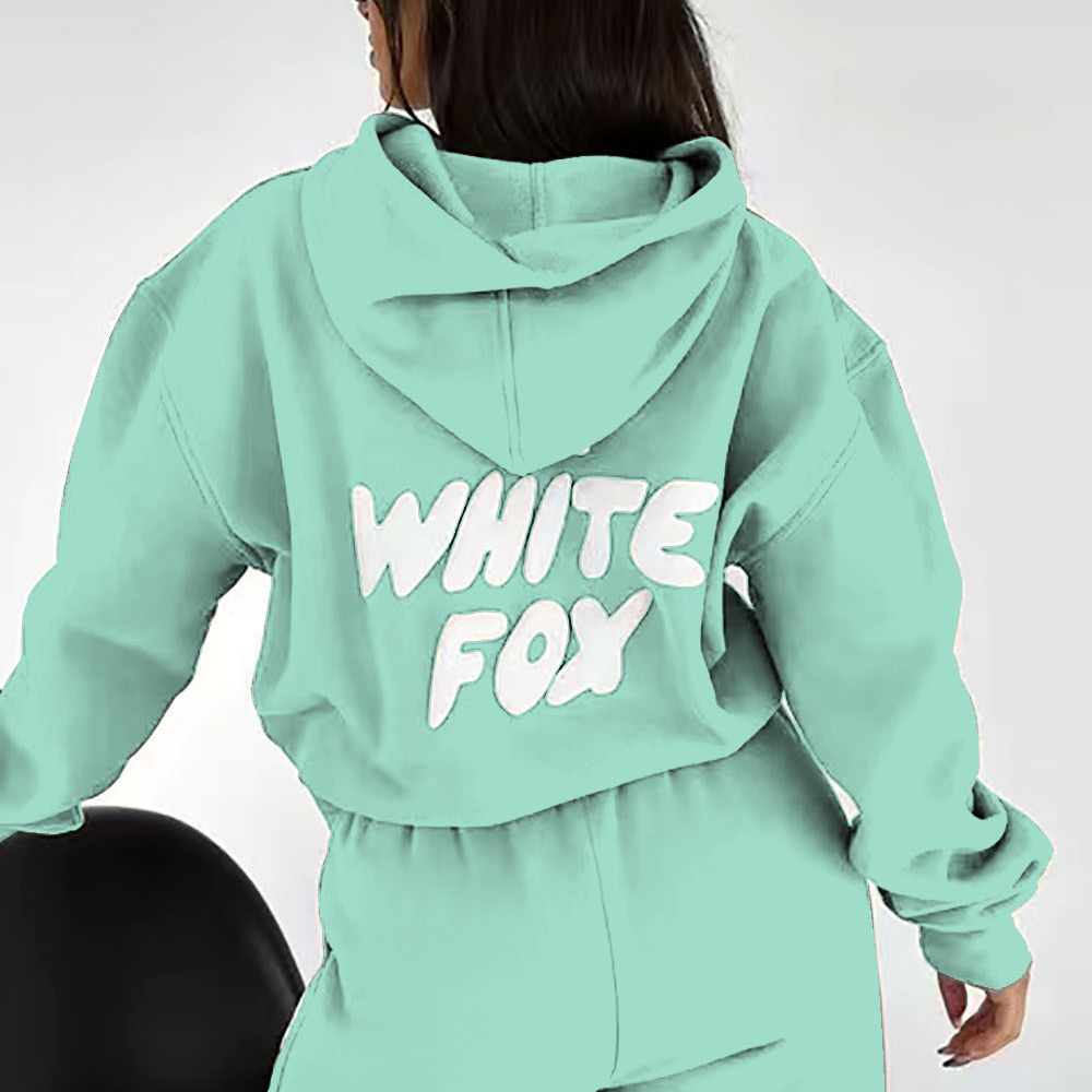 Fashion Sports LOGO Long Sleeve Pullover Hooded Sweatshirt Two Piece Set
