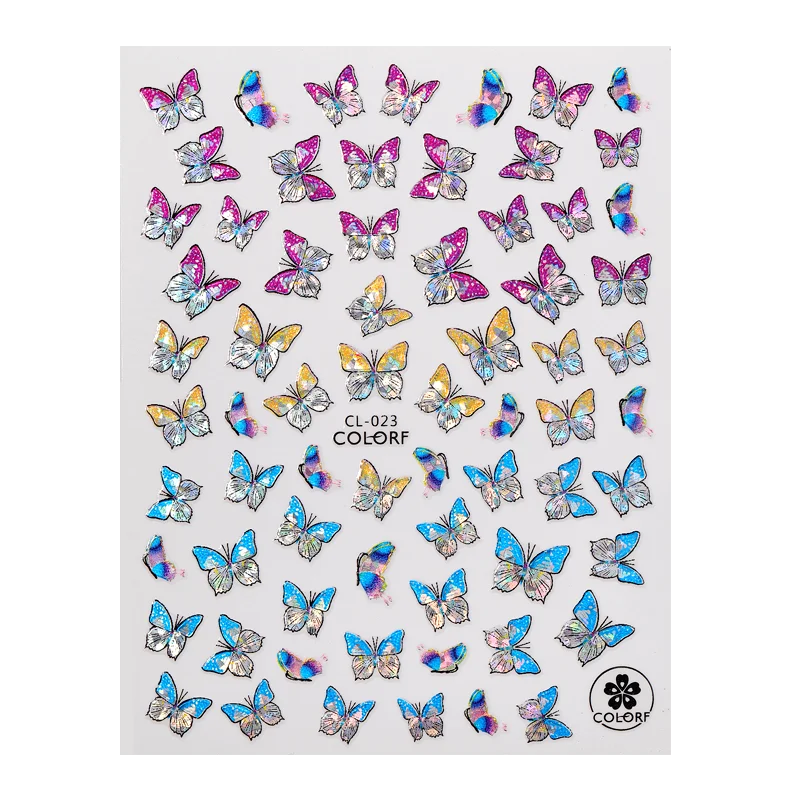 1 Sheet Laser Butterfly Gold Silver Black White 3D Nail Stickers Butterflies Heart Nail Decals Slider DIY Nail Art Decotaion-Nail Inspo