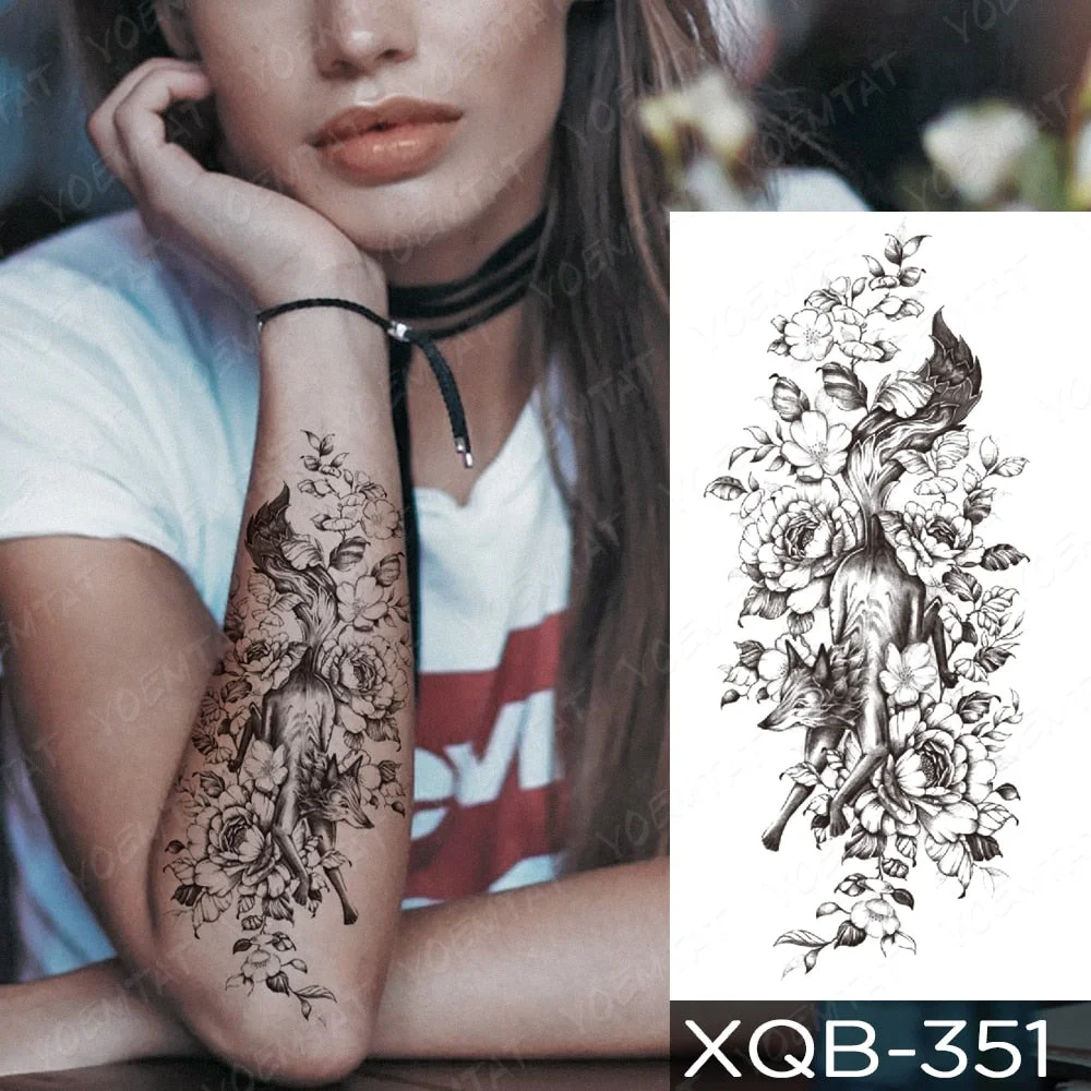 Waterproof Temporary Tattoo Sticker Orchid Flower Tattoos Peony Lotus Lines Painted Rose Body Art Arm Fake Sleeve Tatoo Women