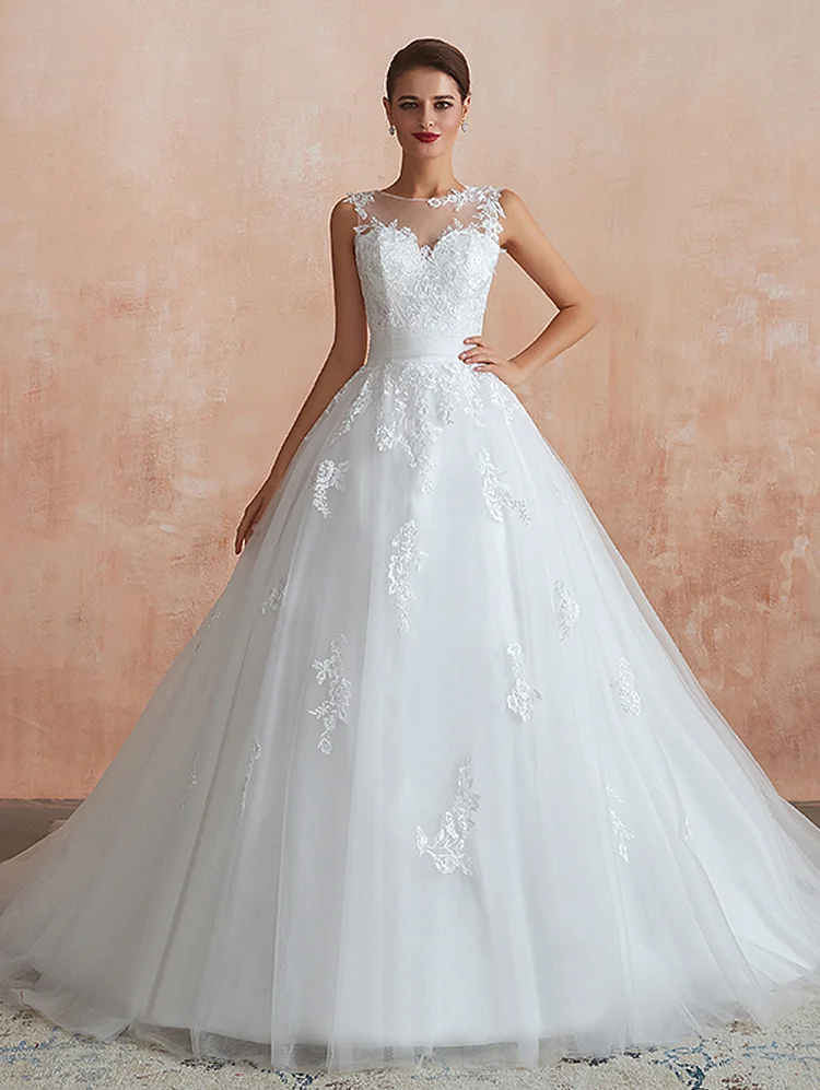 Ball Gown Lace Appliques Wedding Dresses Long Bridal Gowns for Women