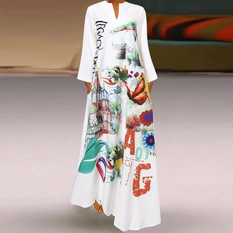 Spring Women's Sundress Bohemian Floral Long Dress ZANZEA 2022 Casual Long Sleeve Party Holiday Vestidos Kaftan Robe Dresses