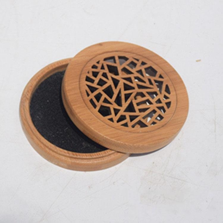Home Round hollow wooden incense box