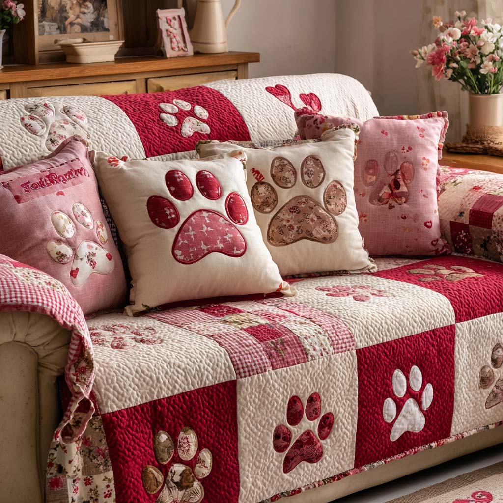 Sweet Pawprints Quilted Sofa Cover NCU0NT11674 everthome