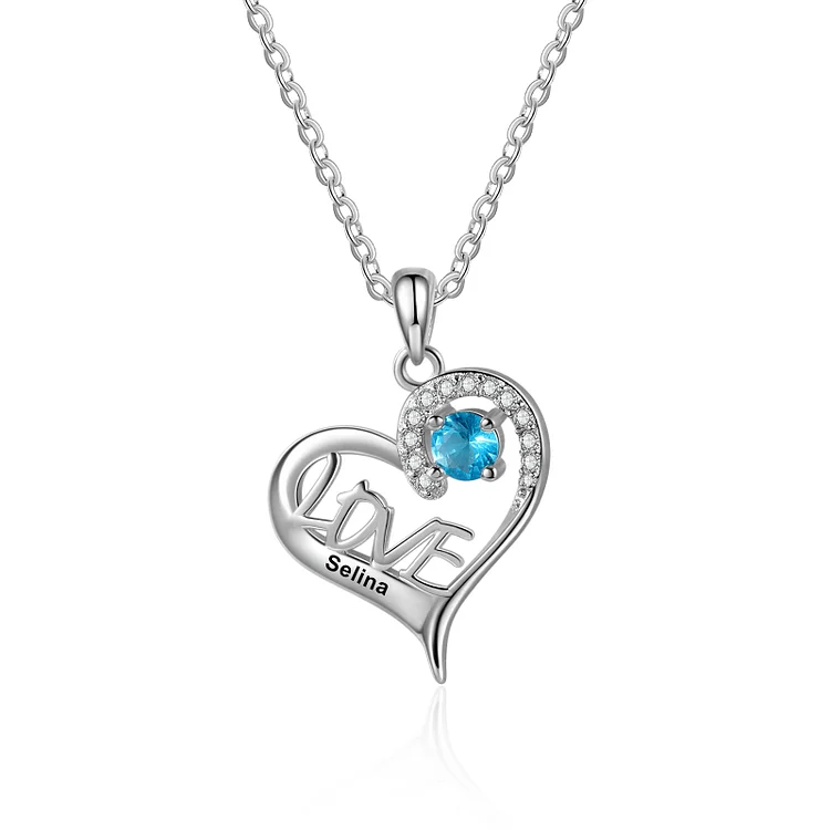 LOVE Heart Necklace For Women Personalized Necklace with Heart Birthstone Engraved Names