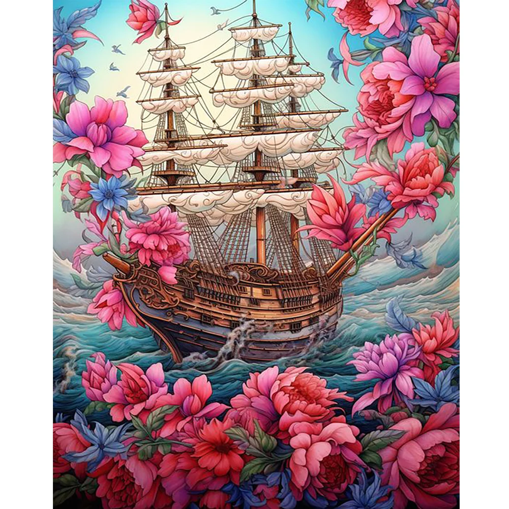 Full Round Diamond Painting - Flower Sailboat(Canvas|40*50cm)