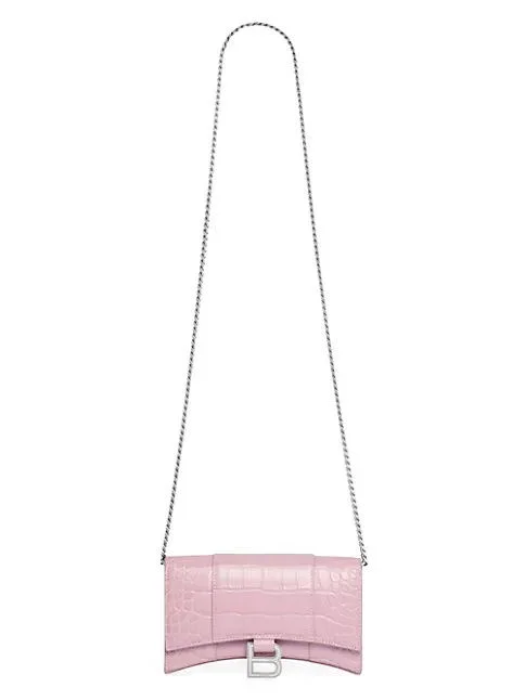 Balenciaga Hourglass Wallet With Chain Crocodile Embossed