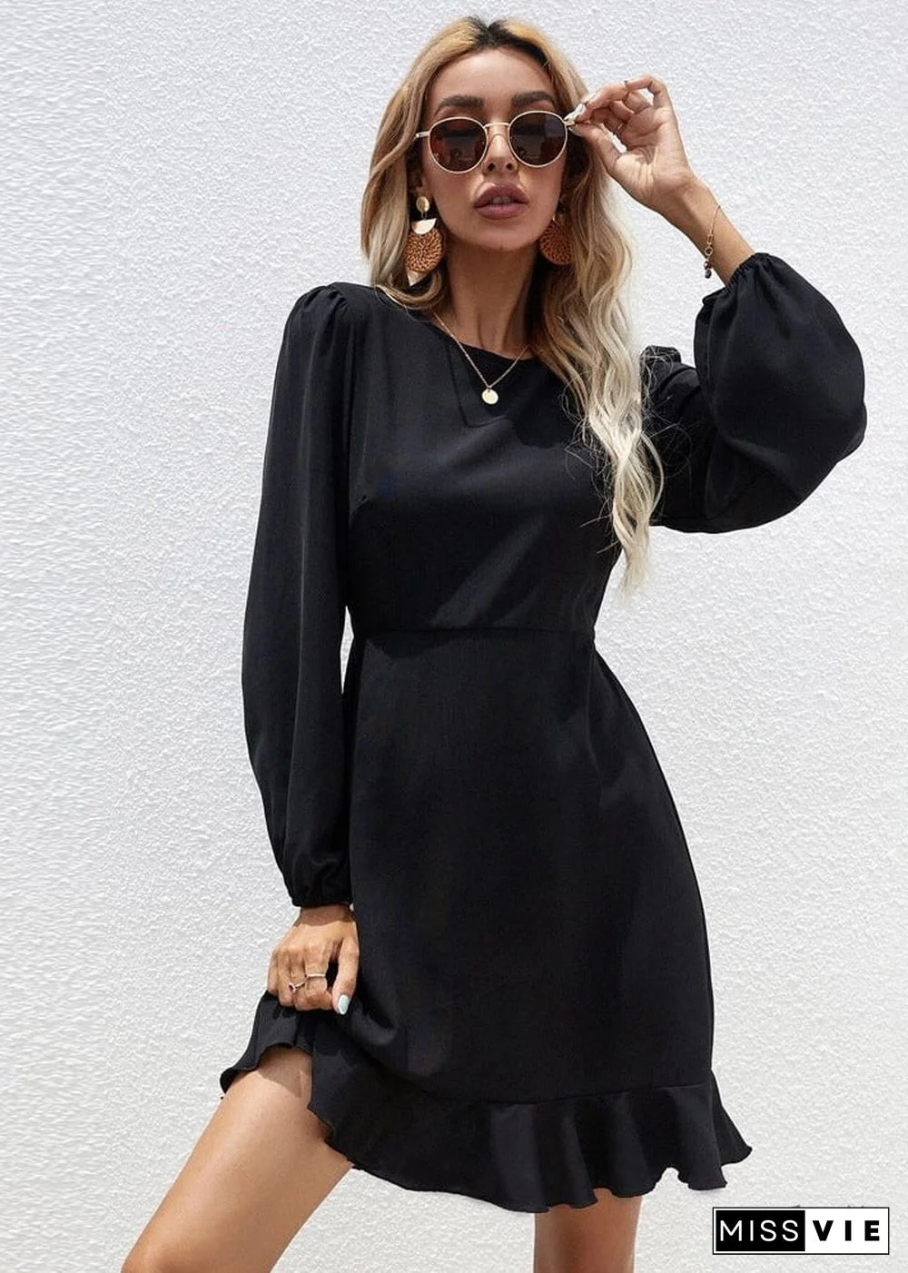 Boho chic long sleeve black dress