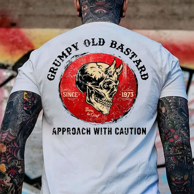 GRUMPY OLD BASTARD Skull White Print T-Shirt