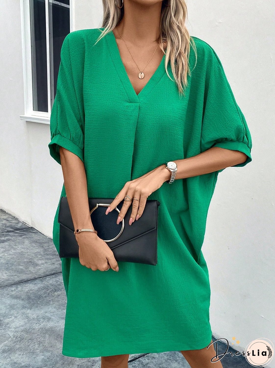 V-Neck Short Sleeve Mini Dress