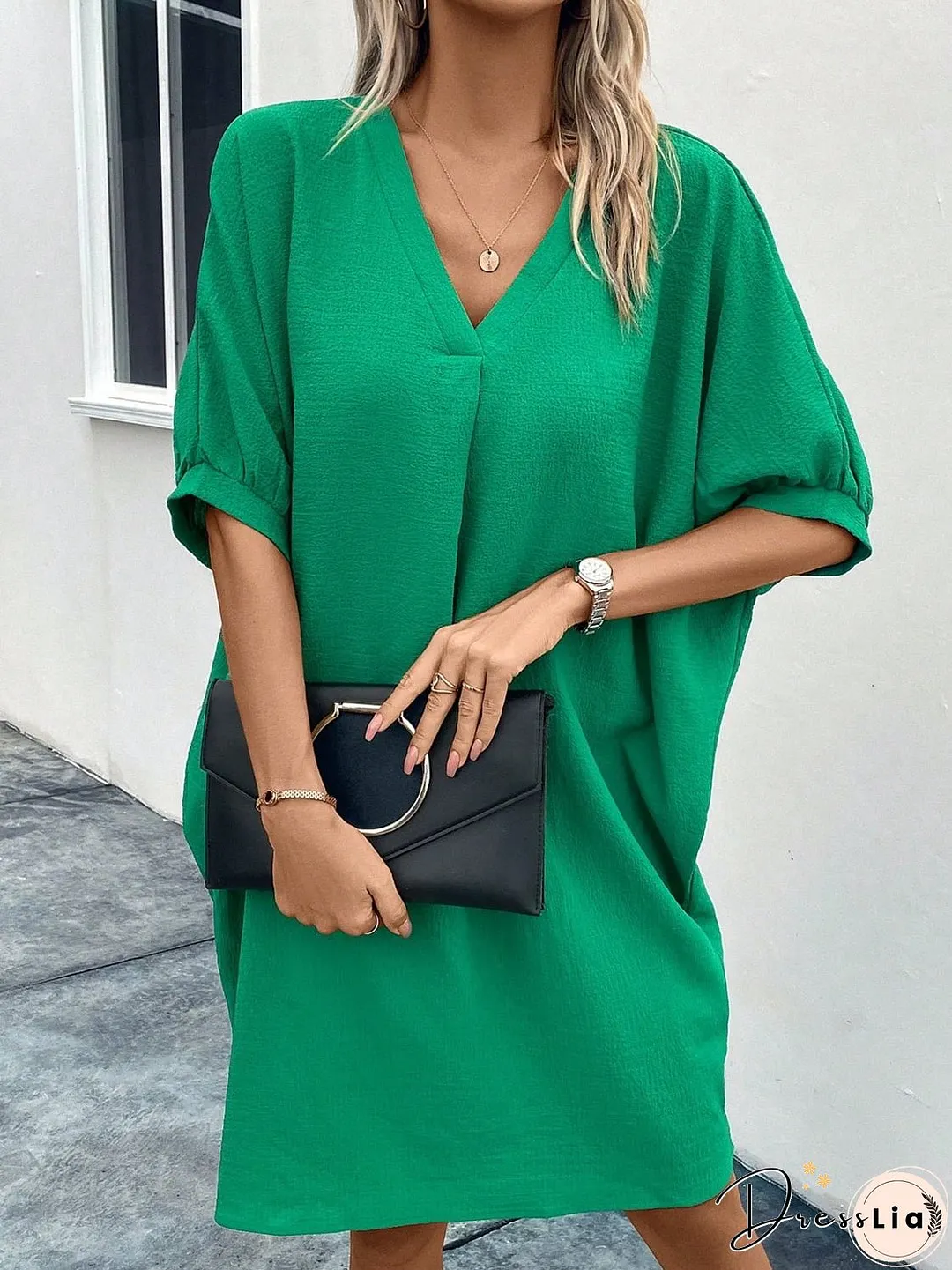 V-Neck Short Sleeve Mini Dress