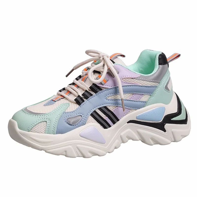 Fashion Blue Sneakers Women Spring 2021 PU Leather Ladies Platform Shoes Height Increasing Fashion Solid Color Chunky Sneakers