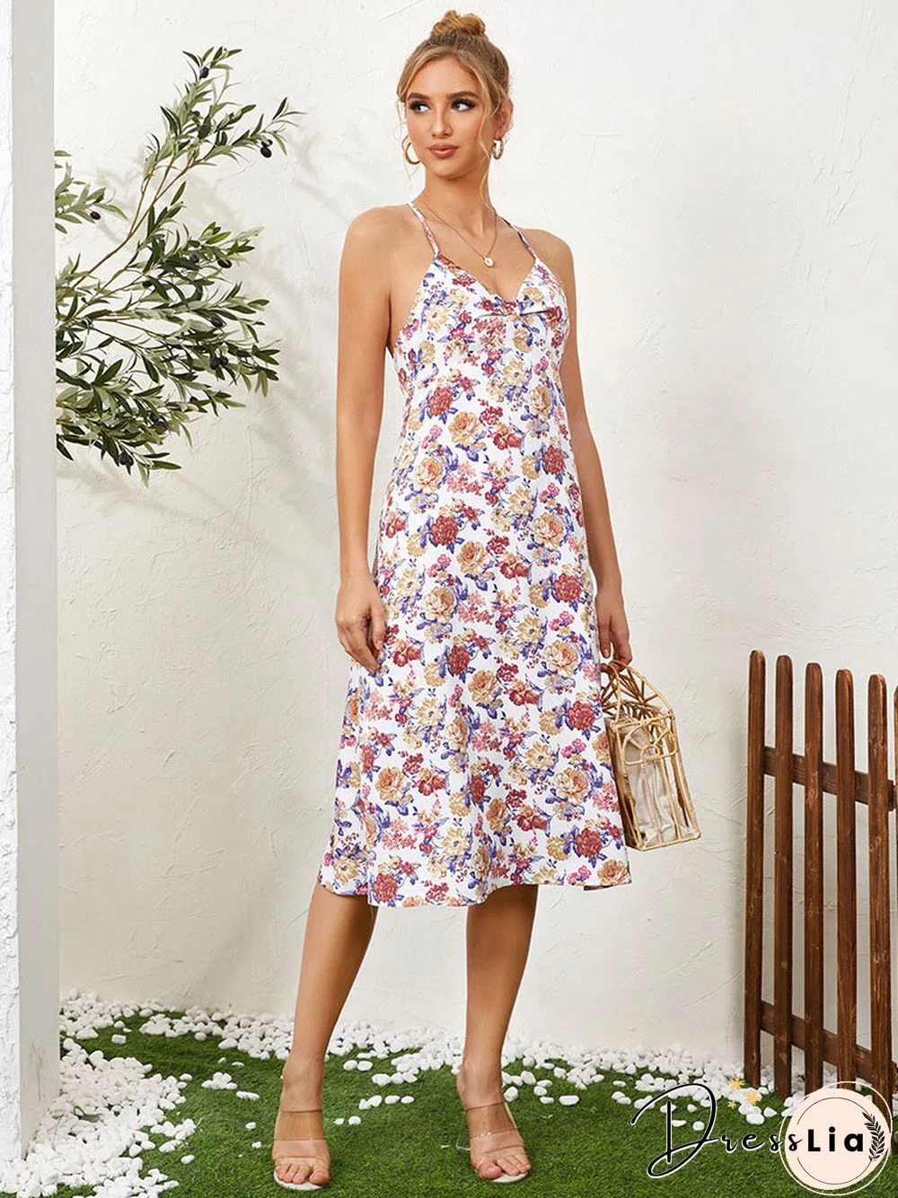 Flower Print Off The Shoulder Backless Sexy Dress