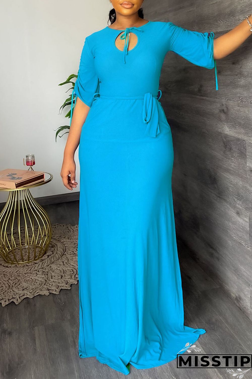 Black Casual Solid Bandage Patchwork O Neck Straight Dresses