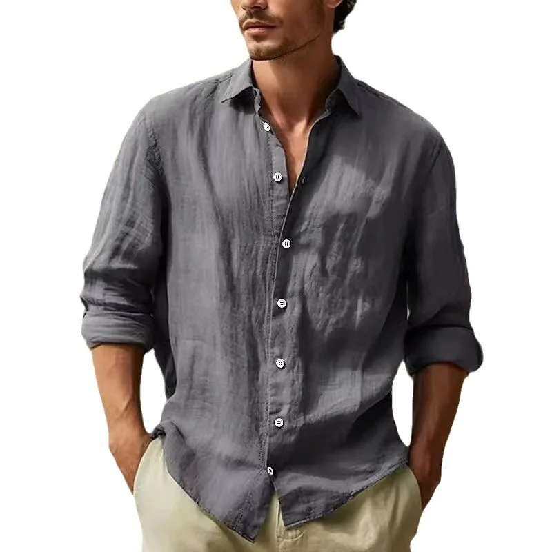 Uveng Uveng Men's Linen Shirt Button Shirt Summer Beach Shirt Pure Color