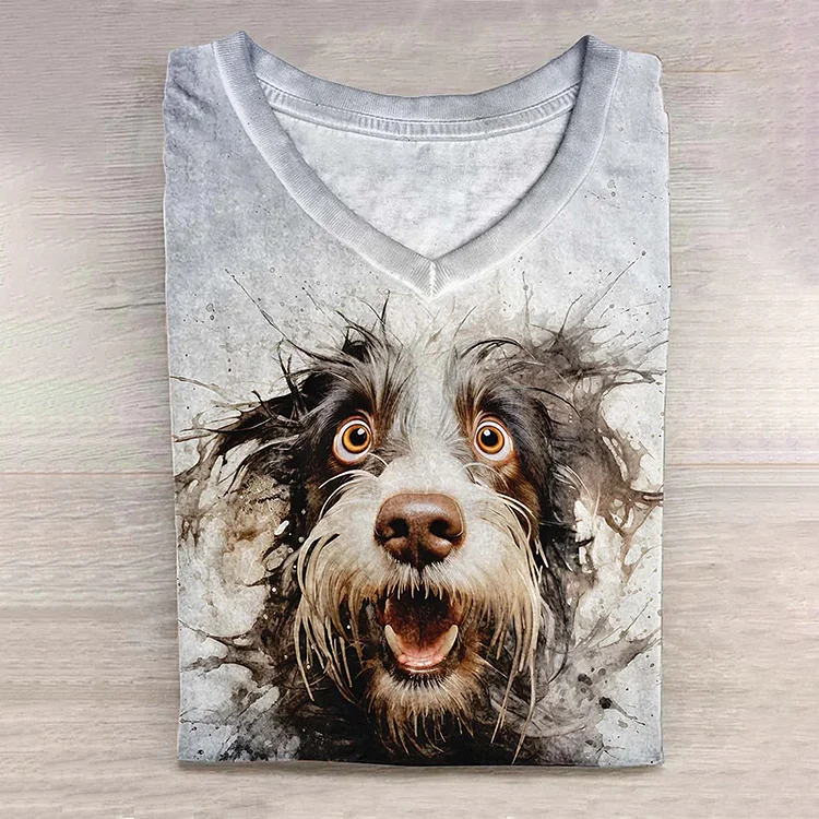 Comstylish Funny Dog Watercolor Art Print Casual T-Shirt