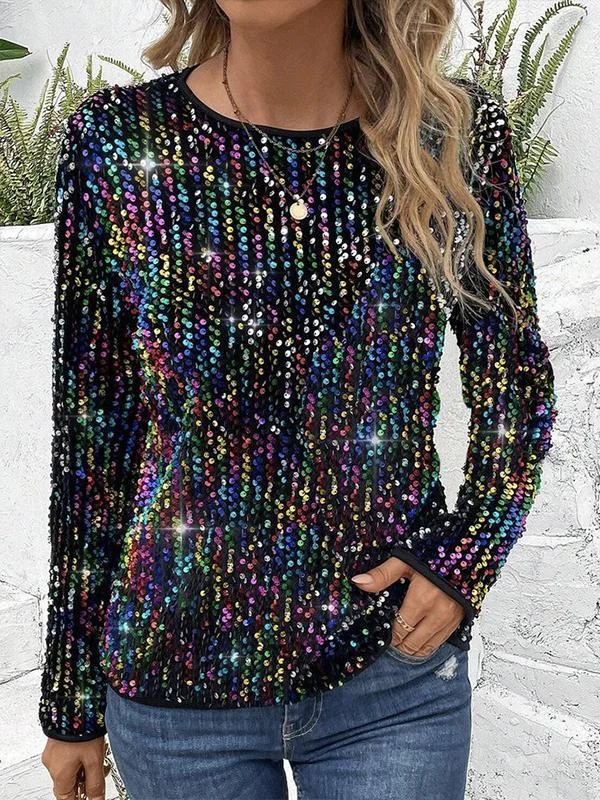 Casual V Neck Plain Sweatshirt Glitter