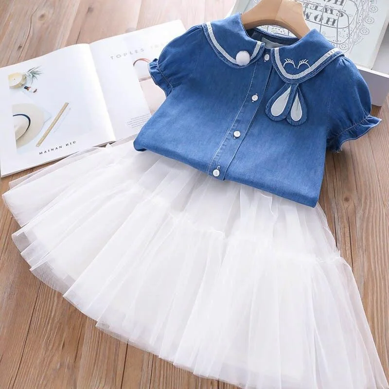 Summer Toddler Girls Cute Sets Costumes For Kids T-Shirt Tutu Skirt 2pcs Sport Suit Children Clothing Outfit 3 4 5 6 7 8 Year
