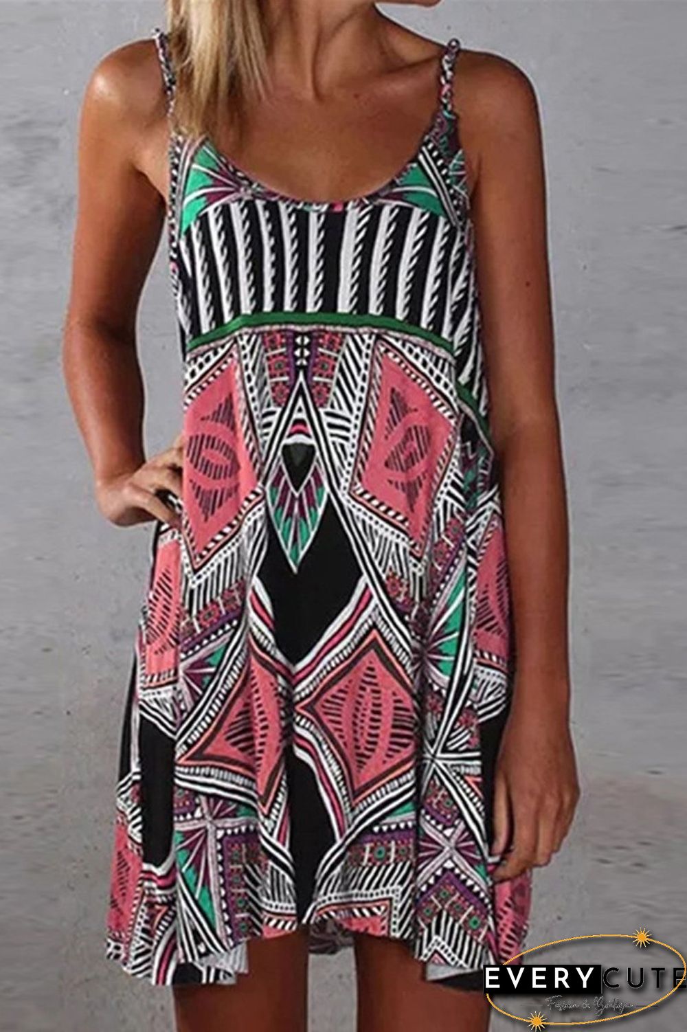 Bohemian Geometric Print Beach Dress