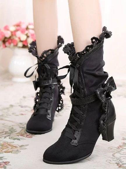 Fashion mid-boots high-heel lace front lace-up large size women's boots