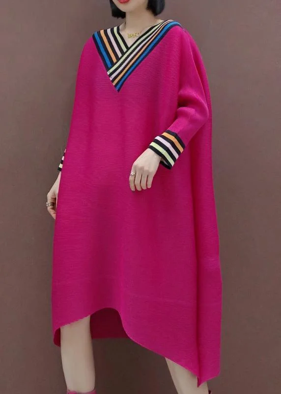 Loose V Neck Asymmetric Spring Clothes Photography Red Art Dresses