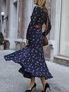 Floral Printed Empire Long Sleeves Midi Dresses
