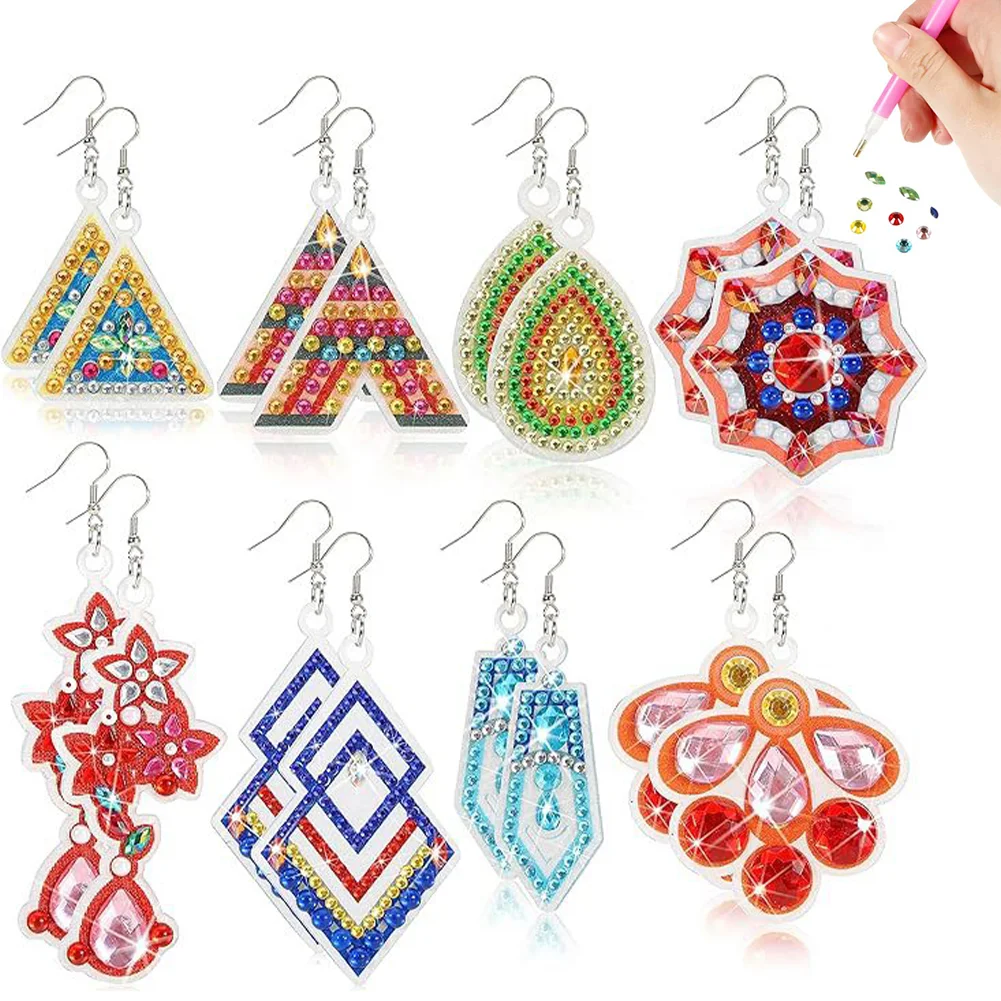 8Pairs Double Sided Diamond Painting DIY Earring Making Kit for Women Girls