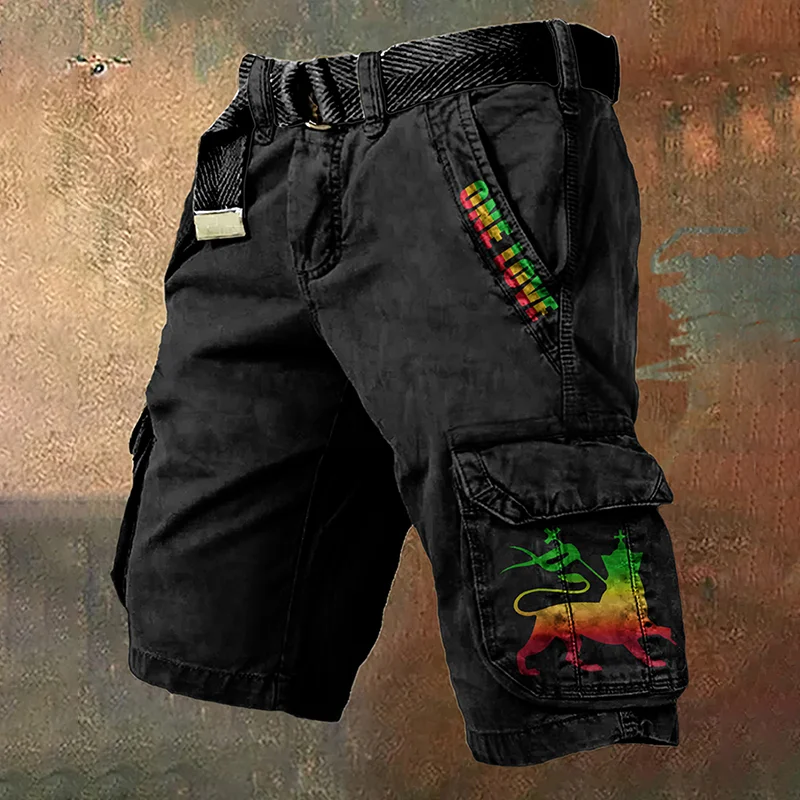 Retro Reggae Lion  One Love Art Print Men's Cargo Shorts
