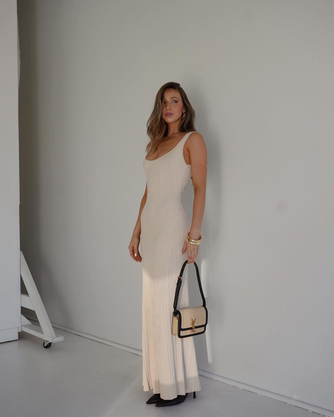 Ootddress Knit Ribbed Slim Maxi Dress Female Backless Scoop Neck Fashion Elegant Party Looks Long Dress Patchwork Knitwear Dress