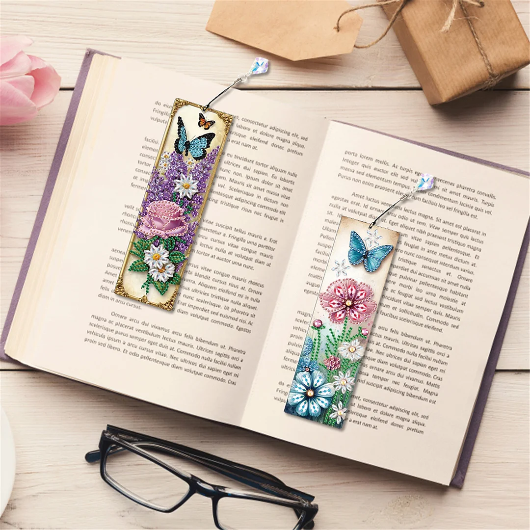 12Pcs Butterfly Flowers DIY Diamond Painting Bookmark for Adults Book Lovers
