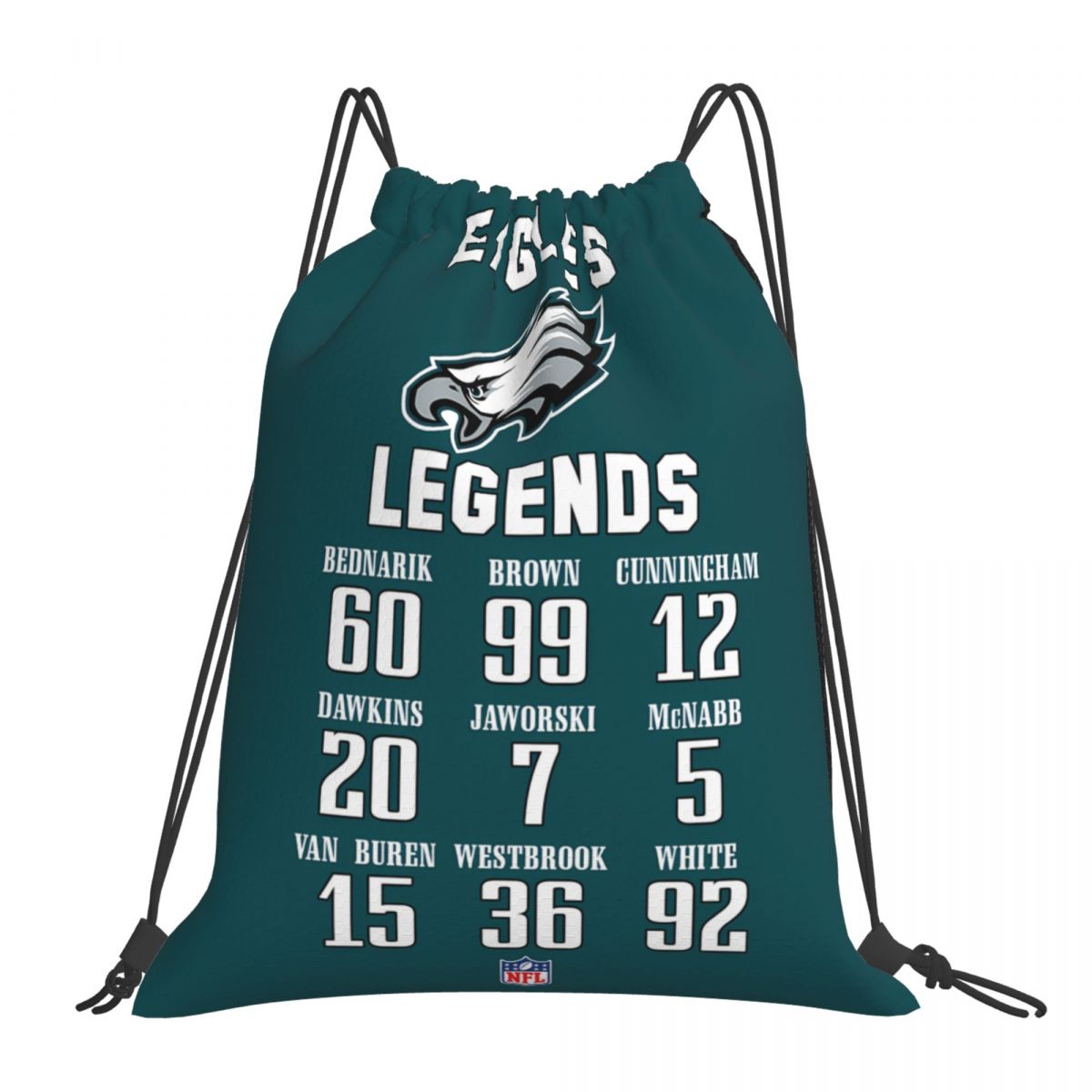 Philadelphia Eagles Football Legends Waterproof Adjustable Lightweight Gym Drawstring Bag
