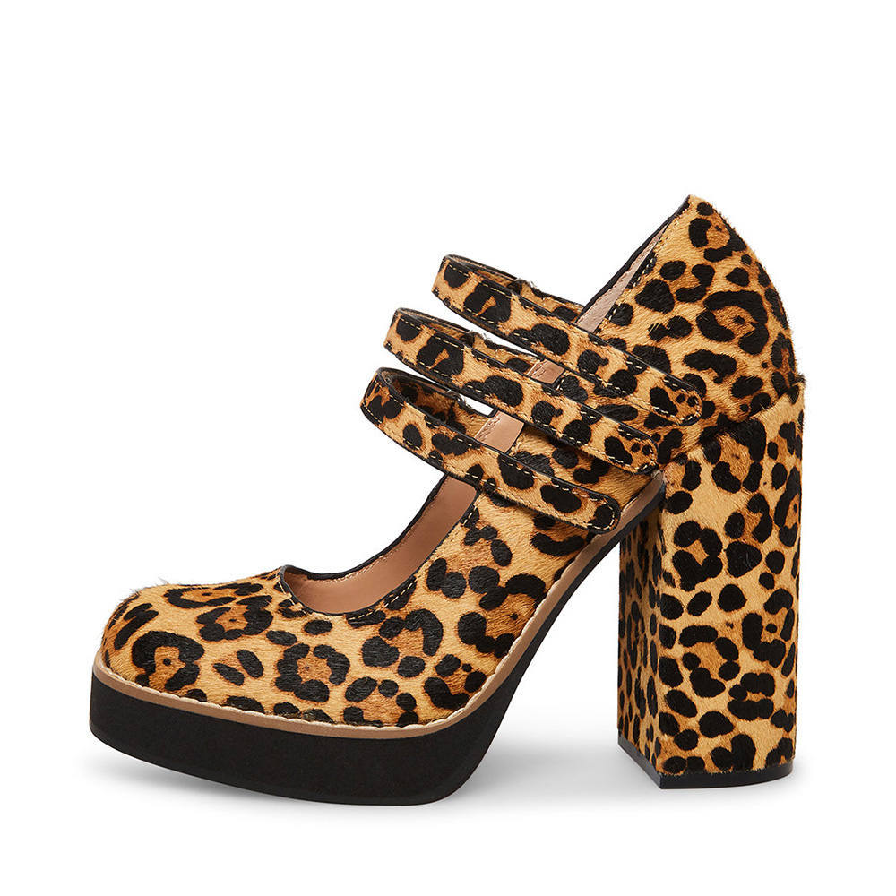 Stylish Leopard Print Square Toe Triple Strap Platform Mary Janes Nicepairs