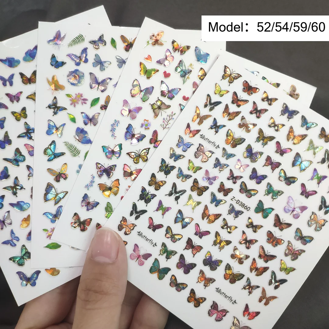 12PCS/3pcs Holographic 3D Butterfly Snake Dragon Love Design Laser Nail Stickers Winter Nail Art Decoration Nail DIY Accessories-Nail Inspo