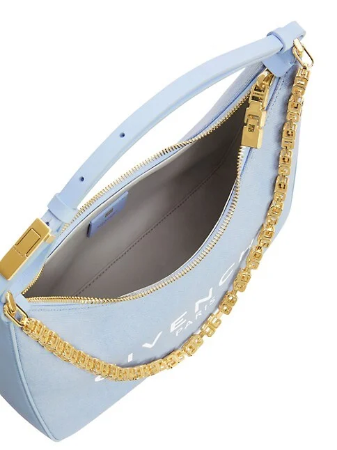 Givenchy Small Moon Cut Out Bag in Canvas with Chain Cloud Blue