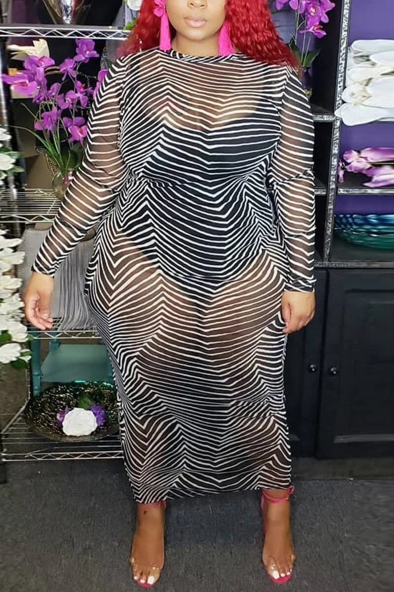 Sexy Fashion Mesh Print Plus Size Dress
