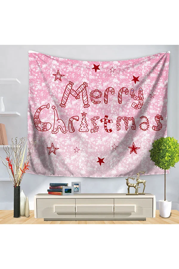 Home Decor Happy New Year Merry Christmas Wall Tapestry Pink-elleschic