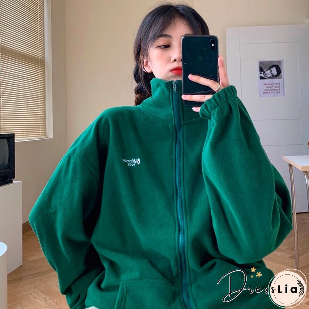 Harajuku Long Sleeve Oversized Hooded Sweatshirts Women Winter Vintage Clothes Woman Warm Thick Jacket Sweetshirt Zip Up Hoodies