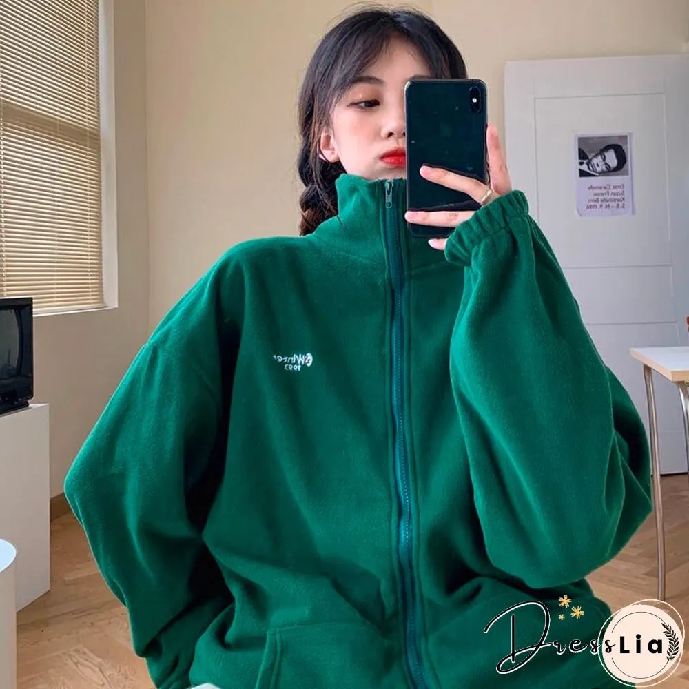 Harajuku Long Sleeve Oversized Hooded Sweatshirts Women Winter Vintage Clothes Woman Warm Thick Jacket Sweetshirt Zip Up Hoodies