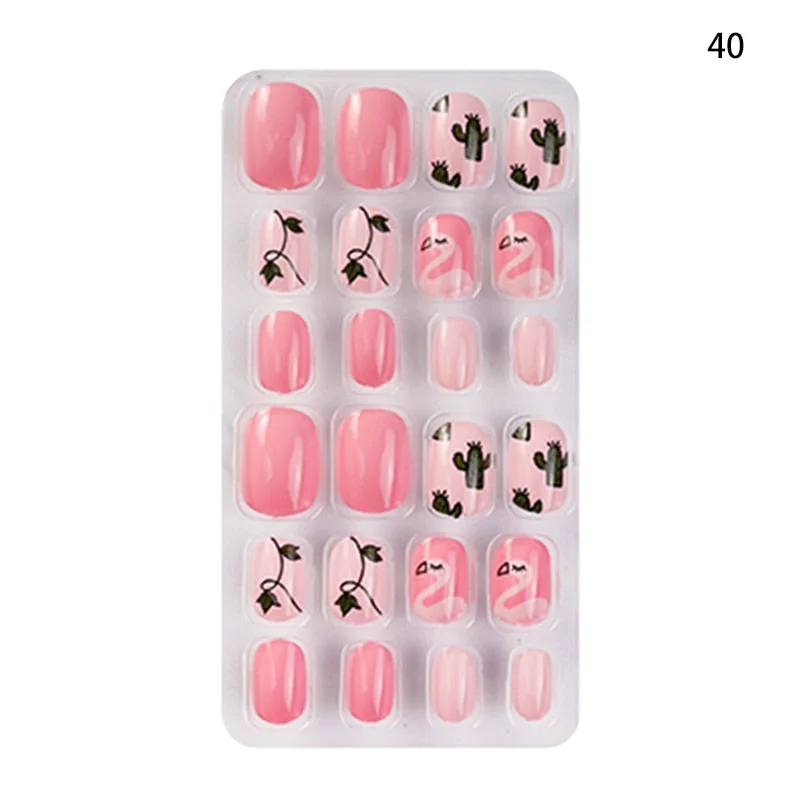 24PCS/box Children/adult Cartoon Candy Fake Nails Full Coverage Self-adhesive Nail Polish Cute Girl Manicure Decoration CL02