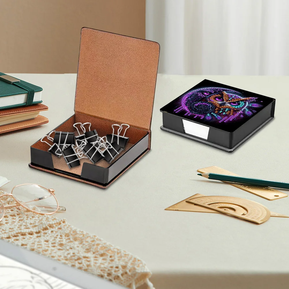PU 5D Diamond Painting Kit Note Box DIY Diamond Art Notepad Box (Moon Owl)